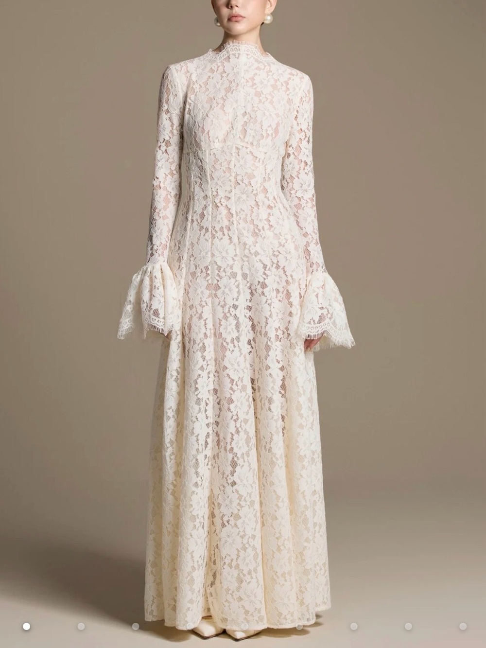 Long Sleeve Lace Maxi Dress in Ivory